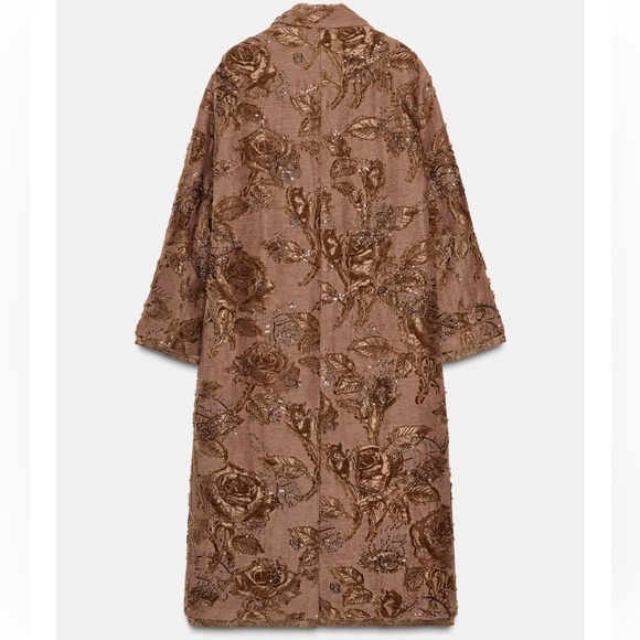 NWT Zara Limited Edition Floral Embroidered Long coat light Brown Sz M - Picture 10 of 17